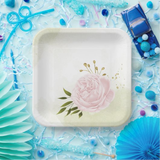 Boho rosa Blume Grüne Blätter botanisch Pappteller (Party)