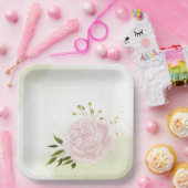 Boho rosa Blume Grüne Blätter botanisch Pappteller (Party)