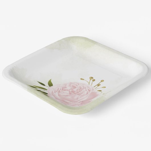 Boho rosa Blume Grüne Blätter botanisch Pappteller (Gewinkelt)