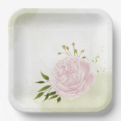 Boho rosa Blume Grüne Blätter botanisch Pappteller (Vorderseite)