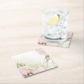 Boho rosa Blume Grüne Blätter botanisch Rechteckiger Pappuntersetzer (Vor Ort)