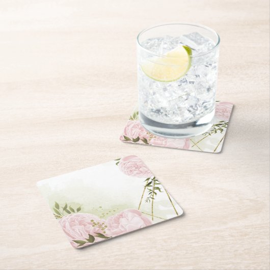 Boho rosa Blume Grüne Blätter botanisch Rechteckiger Pappuntersetzer (Vor Ort)