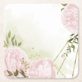 Boho rosa Blume Grüne Blätter botanisch Rechteckiger Pappuntersetzer (Vorderseite)