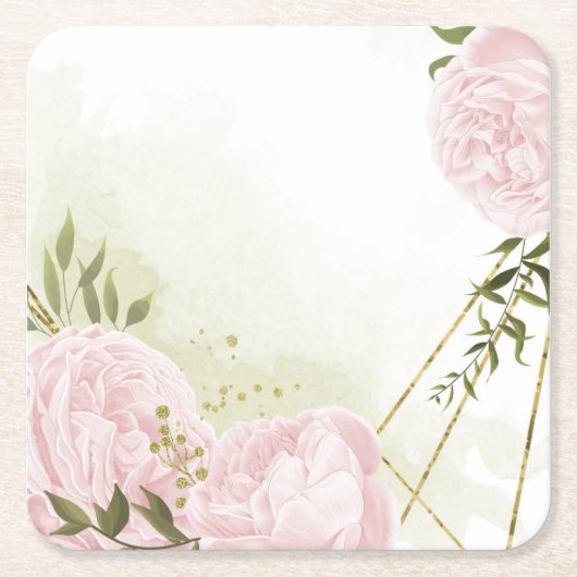 Boho rosa Blume Grüne Blätter botanisch Rechteckiger Pappuntersetzer (Vorderseite)