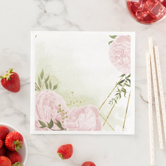 Boho rosa Blume Grüne Blätter botanisch Serviette (Beispiel)