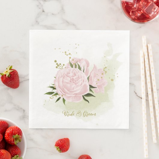 Boho rosa Blume Grüne Blätter botanisch Serviette (Beispiel)
