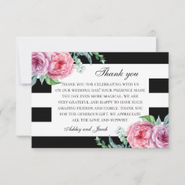 Boho rosa Blume. Schwarz-Weiß-Hochzeit mit Blumen Dankeskarte