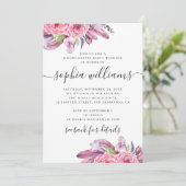 Boho rosa Blume und Federn Junggeselinnen-Abschied Einladung (Stehend Vorderseite)