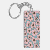 Boho rosa Blumen auf Blau Schlüsselanhänger (Vorderseite links)