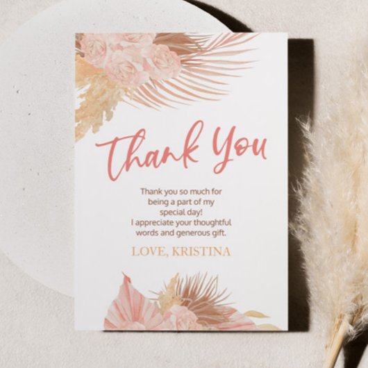 Boho Rosa Blumen Geburtstagsfeier Dankeskarte