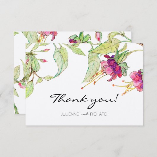 Boho rosa Blumen-moderne Hochzeit danken Ihnen zu Dankeskarte (Vorne/Hinten)