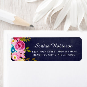 Boho Rosa Blumen Navy Hochzeit Rücksende-Adresse-E