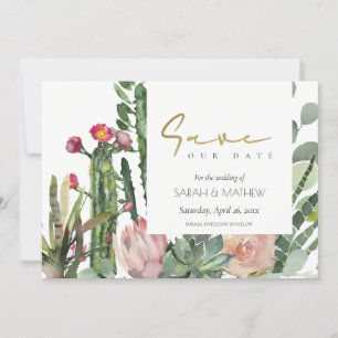 BOHO ROSA BLUMEN WÜSTEN-KAKTEEN-BLATTWERK WATERCOL SAVE THE DATE