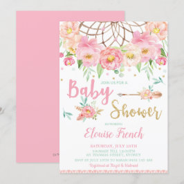 Boho rosa BlumenBabyparty-Traum-Fänger-Mädchen Einladung