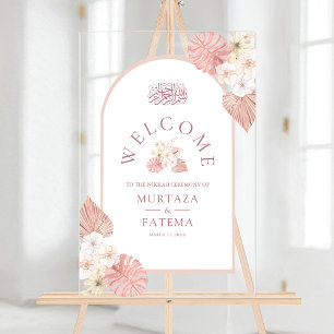 Boho Rosa Blumenbogen Muslimische Hochzeitsbegrüßu Acrylschild