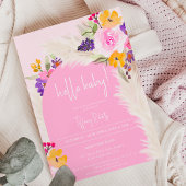 Boho rosa Blumengarn Mädchen Hallo Baby Dusche Einladung