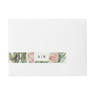 BOHO ROSA BLUMENkaktus-LAUB-AQUARELL-HOCHZEIT Rundum-Adressaufkleber