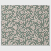Boho Rosa & Dunkelgrün Handgezeichnetes Blumenmust Geschenkpapier (Flach)