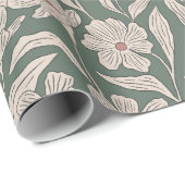 Boho Rosa & Dunkelgrün Handgezeichnetes Blumenmust Geschenkpapier (Rolleneckpunkt)