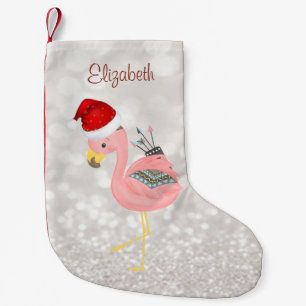Boho-Rosa-Flamingo mit Weihnachtsmannmütze, Glitte Kleiner Weihnachtsstrumpf