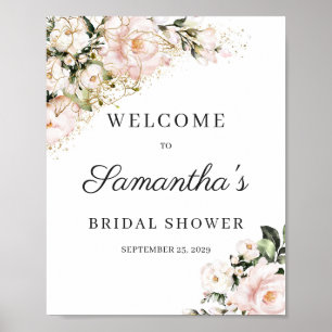 Boho rosa floral goldene Hochzeit Begrüßung  Poster