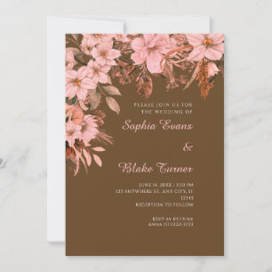 Boho Rosa Florale Herbst Dunkelbraune Hochzeit Einladung