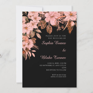 Boho Rosa Florale Herbst Schwarze Hochzeit Einladung