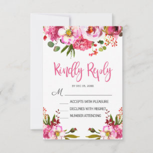 Boho Rosa Florale Typografie Hochzeits-RSVP-Karte RSVP Karte