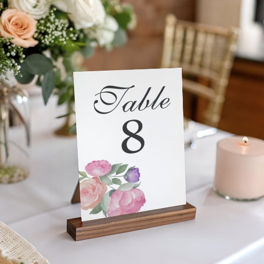 Boho Rosa & Lila Wasserfarben Blumen Hochzeit Tischnummer