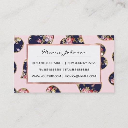 Boho rosa Marineblau Goldmedaille Visitenkarte (Rückseite)