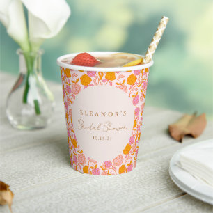 Boho Rosa Orange Blumen Süße Hochzeitsdusche Benut Pappbecher