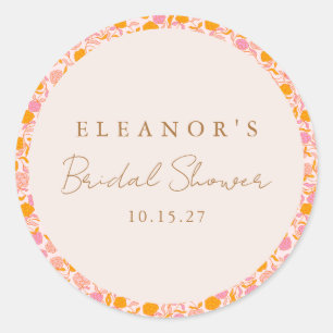 Boho Rosa Orangefarbenes Florales Süßes Brautparty Runder Aufkleber