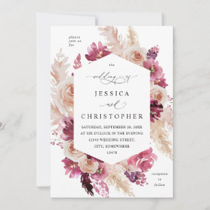 Boho Rosa Pampasgras Blumen Hochzeit Beige Einladung