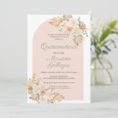 Boho rosa Rahmen Quinceanera Einladung (Stehend Vorderseite)