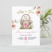 Boho Rosa Schleife Floral Osterhase Geburtstag Einladung (Stehend Vorderseite)