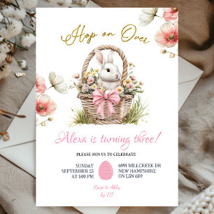 Boho Rosa Schleife Floral Osterhase Geburtstag Einladung