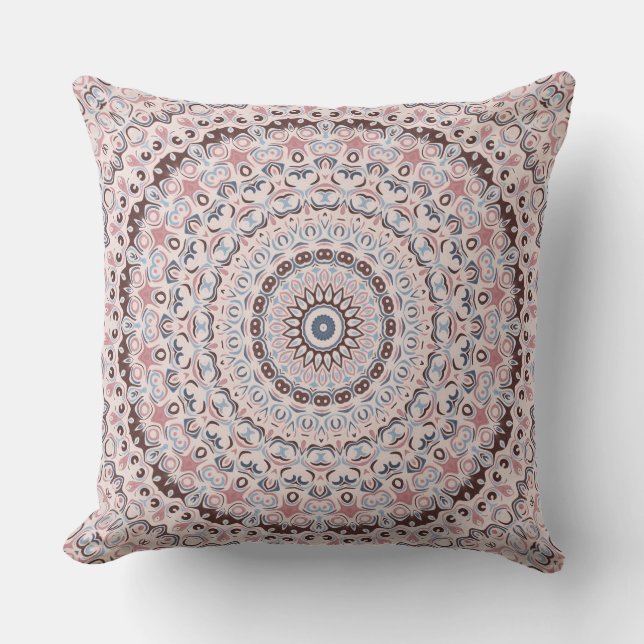 Boho Rosa und Blau Mandala-Muster Kissen (Vorderseite)