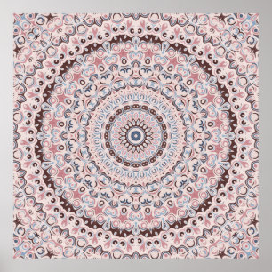 Boho Rosa und Blau Mandala-Muster Poster