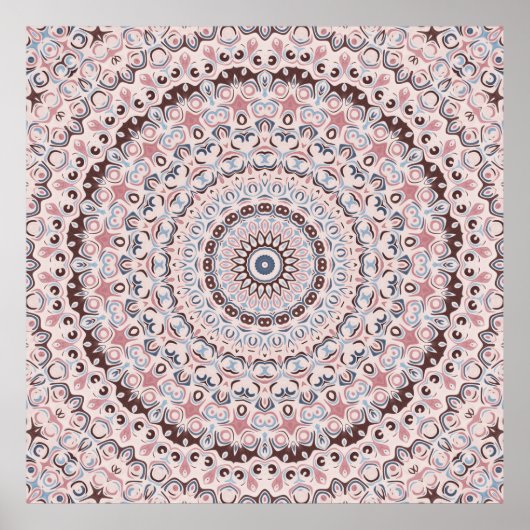 Boho Rosa und Blau Mandala-Muster Poster (Vorne)