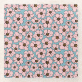 Boho rosa und blaue Blumen Glasuntersetzer (Vorderseite)