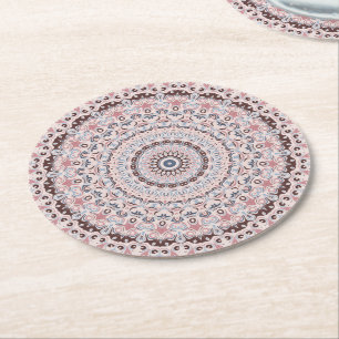 Boho-Rosa- und Blaue Mandala-Muster Runder Pappuntersetzer