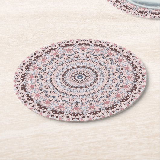 Boho-Rosa- und Blaue Mandala-Muster Runder Pappuntersetzer (Angewinkelt)