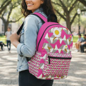 Boho-Rosa- und Gelber-Mädchen-Rucksack Bedruckter Rucksack