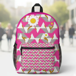 Boho-Rosa- und Gelber-Mädchen-Rucksack Bedruckter Rucksack