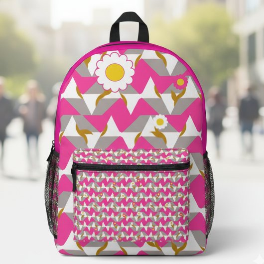 Boho-Rosa- und Gelber-Mädchen-Rucksack Bedruckter Rucksack