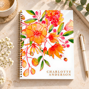 Boho Rosa und Orange Florales Personalisierter Nam Notizblock