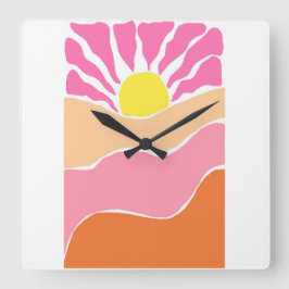Boho rosa und orange Sonnenuntergang Quadratische Wanduhr