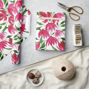 Boho Rosa Wasserfarbe Floral Geschenkpapier