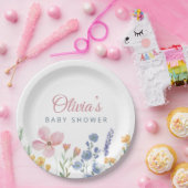 Boho Rosa Wasserfarben-Wildflower-Baby-Party Pappteller (Party)