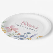 Boho Rosa Wasserfarben-Wildflower-Baby-Party Pappteller (Schrägansicht)